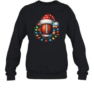 Christmas Football Fun Santa Hat Lights Holiday T-Shirt